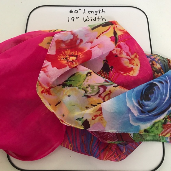 Bright pink long scarf. Peacock feathers/f… - Picture 5 of 7